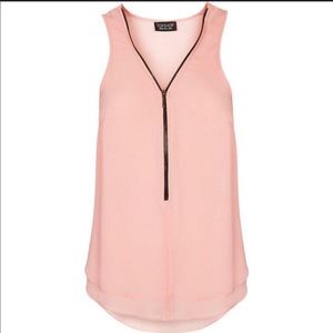 TOPSHOP pink sleeveless top with front zipper